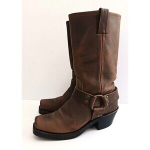 FRYE 12R Harness Boots Brown Full Grain Distressed Leather Square Toe 6.5M USA